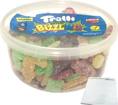 Produktbild von Trolli Sour Bizzl Mix Vegan (1000g Dose) + usy Block