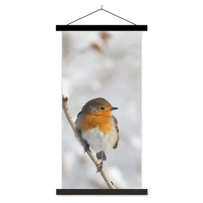 Produktbild von MuchoWow® Textilposter Vogel - Rotkehlchen - Winter 40x80 cm mit schwarzem Rahmen - Wandemalerei