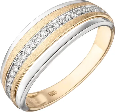 Produktbild von Ring aus 585 Gold gelb/weiß bicolor eismatt mit 17 Diamanten Brillanten 0,11 Ct Innenumfang 52mm  Ø16.6mm