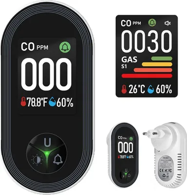 Produktbild von MODFU Detektoren, 3-in-1 Kohlenmonoxid- & Temperatur-/Feuchtigkeitssensor, CO-Warner nach EU-Standard, Digitale Anzeige, Ideal für Wohnung, Büro & Sicherheit