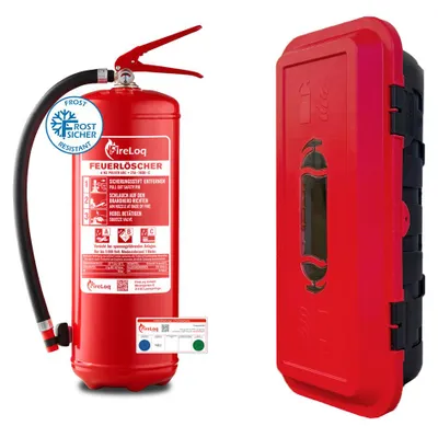 Produktbild von FireLoq® 6kg Pulver Feuerlöscher mit Schutzbox mit Prüfnachweis, Manometer