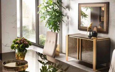 Zdjęcie produktu dla Designerska komoda kredens niska szafka salon półka luksusowe lustro