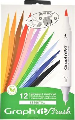 Obrázok produktu pre GRAPH'IT obojstranné alkoholové popisovače Brush & Chisel, 12 ks Essential