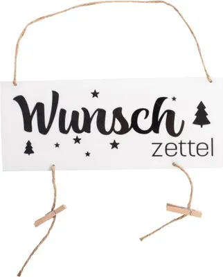 Produktbild von Freese Holz-Schild Wunschzettel, mit Klammern, weiß, 30 x 12 cm