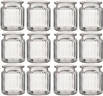 Produktbild von 12 x Windlichter aus Glas geriffelt H 9 cm -  Teelichthalter - Windlicht - Teelichglas - Teelichgläser - Tischdekoration