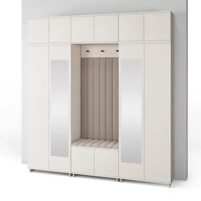 Produktbild von Garderoben-Set Napoli Version 12: Kleiderschrank mit Polsterpaneelen, Schuhschrank und Schrankaufsatz Flur und Eingangsbereich (Cashmere/Trinity 02)