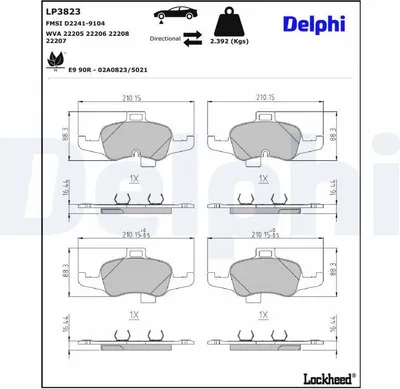 Produktbild von DELPHI Bremsbeläge Satz Vorne Bremsklötze für AUDI TT Coupe (FV3, FVP) LP3823