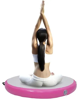 Produktbild von Aufblasbare Turnmatte - Runde Trainingsmatte 100 cm - 10 cm Dick - PVC/gebürstete Oberfläche - Elektropumpe 600 W 220 V - Für 1–2 Personen - Grau/Rosa
