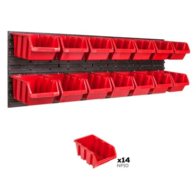 Produktbild von Lagersystem Wandregal 1152 x 390 mm | 14 stck. Box | Stapelboxen Schüttenregal Sichtlagerkästen | Extra Starke Wandplatten | Regal Erweiterbar | Werkstattregal Lagerregal Werkstattwandregal Steckregal