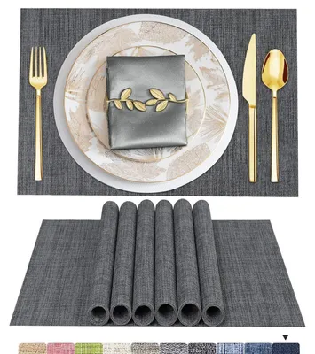 Immagine prodotto di Sottopiatti lavabili, set da 6, in vinile grigio, 45 x 30 cm