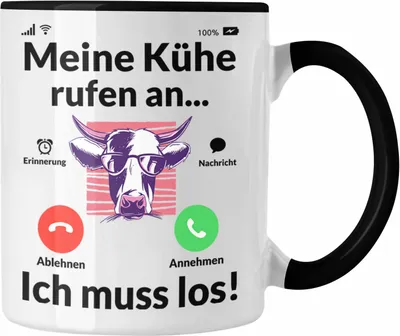 Produktbild von Trendation - Meine Kühe Rufen An Tasse Geschenk Landwirt Bauer Geschenkidee Landwirtin Kuh Grafik (Schwarz)