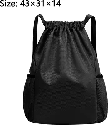 Produktbild von Kordelzug Turnbeutel Wasserdicht Sportbeutel mit Reißverschluß Innentasche Außen Netztaschen Gymsack Gym Bag Verstellbar Tunnelzug Leichter Rucksack Beutel Damen Herren