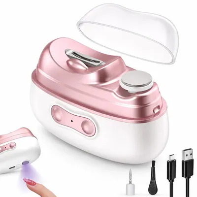 Produktbild von Elektrischer Nagelknipser 3-in-1, 2 Geschwindigkeiten, LED-Licht, Gel-Lampe, Nagelauffangbox, leise – Maniküre Set & Baby Nagelpflege (Pink)