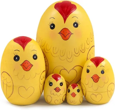 Productafbeelding van Houten Russische matriochka-poppen in de vorm - Set van 5 - Ideaal als cadeau voor kinderen - Pasen - Kerstmis