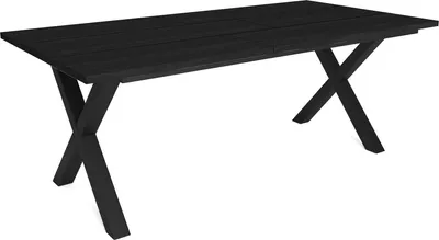 Immagine prodotto di Happyment Tavoli da pranzo Nero – Tavolo da pranzo rettangolare per 4–8 persone – Legno massello e gambe a X in metallo – Stile moderno – Nero – 200x90x75 cm