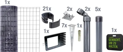 Produktbild von Alberts Fix-Clip Pro Gartenzaun, Höhe 122 cm, Länge 10 m, Zaun-Komplettset mit Bodenhülse ohne Betonieren, anthrazit