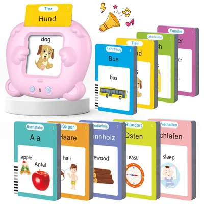 Produktbild von OKWISH Lernspielzeuge, 510 deutsche Wörter, 255 Lernkarten für Kinder, interaktive Flashcards, Wortschatztraining, Vorschule, frühkindliche Bildung, spielerisches Lernen, Rosa