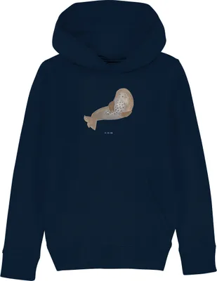 Produktbild von Mr. & Mrs. Panda Organic Kinder Hoodie Robbe Lachen 5-6 Jahre (110/116) - French Navy - Geschenk, Nordsee, Pullover, Lustige Sprüche, Ostsee, Kapuzenpulli, Strand, Robben