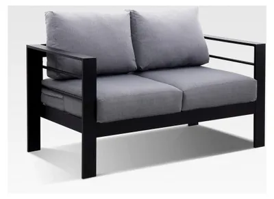 Produktbild von Gartensofa Set 2-Sitzer aus Aluminium, 128×65×66 cm, inkl. Sitz- und Rückenkissen, wetterfestes Outdoor Sofa für Balkon, Terrasse und Garten, Schwarz