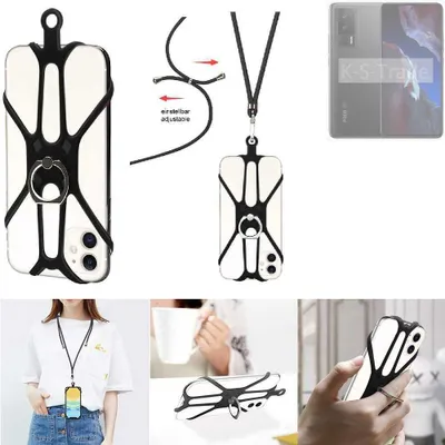 Produktbild von K-S-Trade 3in1 Handykette Handyband Handykordel Halsband Smartphone-Ring Handy-Ring kompatibel mit POCO F5 Pro Fingerhalterung Handyring Tischständer