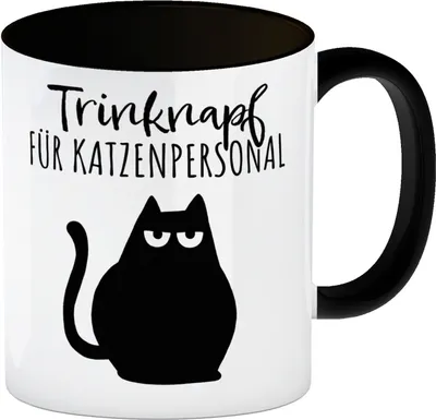 Produktbild von Katze Kaffeebecher in schwarz mit Spruch Trinknapf für Katzenbesitzer