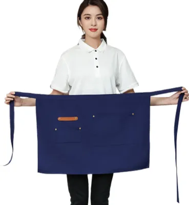 Produktbild von Halbschürze mit Taschen, wasserdichte Stoffschürze für Kellner, Köche, schmutzabweisend, einfarbig, Küchenschürze für Kellner für Männer und Frauen