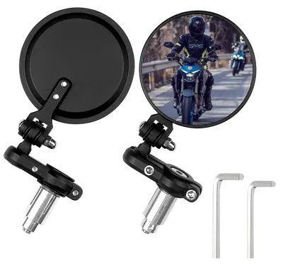 Produktbild von Universelles Set Motorradspiegel, schwenkbarer Rückspiegel mit Sechskanthalterung, runder Motorradspiegel, klappbarer Lenkerendenspiegel, kompatibel mit Roller, E-Bike, ATV und Moped.