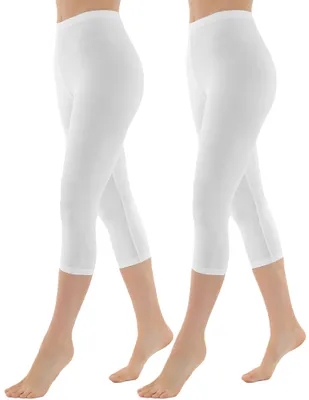 Produktbild von OCERA Damen 3/4 Capri aus Baumwolle mit hoher Taille, Weiß- M, 2er