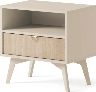 Produktbild von Beistelltisch 54 cm WOOD - Nachttisch mit Schubladen, Nachtkommode für Polsterbett, Boxspringbett  - Nachtschrank, Telefontisch - Beige