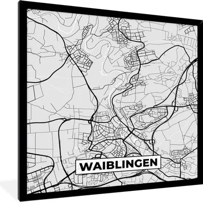 Produktbild von MuchoWow® Gerahmtes Poster Karte - Waiblingen - Deutschland - Stadtplan - Karte 40x40 cm - Poster mit Schwarzem Bilderrahmen Wandposter Rahmen Foto Bilder - Mit Rahmen - Wanddekoration Schlafzimmer