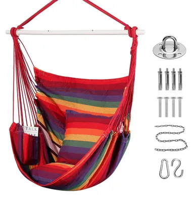 Image de Fauteuil suspendu arc-en-ciel avec 2 coussins de siège et sac de transport, pour intérieur et extérieur, jusqu'à 149 kg