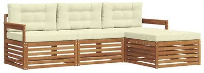 Imagen del producto de vidaXL Juego de sofás de exterior, 4 piezas, color natural y crema