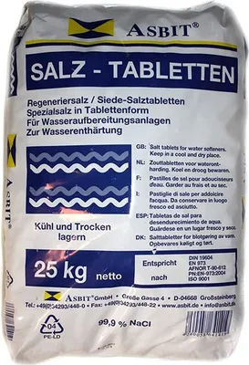 Obrázok produktu pre Asbit varné regeneračné soľné tablety 25 kg zmäkčovač vody