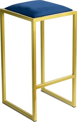 Produktbild von FERRO Barhocker 64 cm Gold - Blau – Moderner Metall Barstuhl ohne Lehne im Loft-Stil mit Gepolstertem Sitz