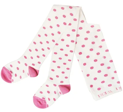 Productafbeelding van Katoenen leggings voor meisjes, met kleine stipjes, in de kleuren crème en roze, maat 134-146