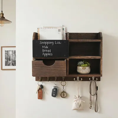 Image de Solidchoice - Porte-clés en bois avec étagère