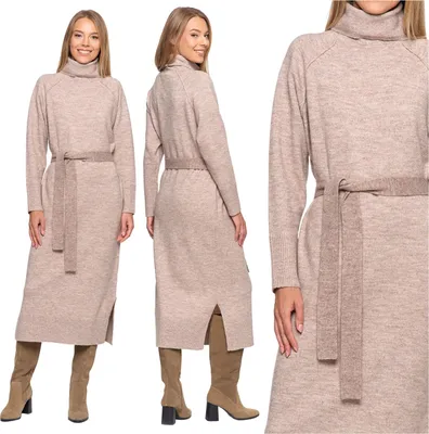 Obrázek produktu pro Teplá Dlouhá Pletená Šaty S Rolakem Pohodlné Moraj L/Xl