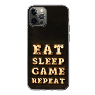 Produktbild von MuchoWow® Handyhülle Schutzhülle Hülle für iPhone 12 Pro Spiele - Spiele - Zitate - Sprichwörter - Eat sleep game repeat Silikon Softcase Handy Hülle - Abdeckung