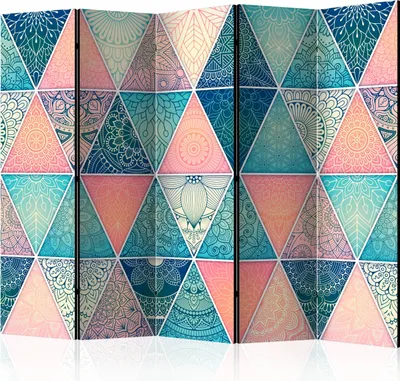 Produktbild von 5-teiliger Doppelseitiger Vlies Paravent - Oriental Triangles II 225x172 cm Orient f-A-0668-z-c
