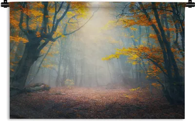 Produktbild von MuchoWow® Wandteppich Wandbehang Wald - Nebel - Herbst 60x40 cm Tapisserie Dekoration Wandtuch - Wanddekorationen