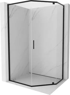 Obrázek produktu pro Mexen Exo pětiúhelníkový sprchový kout s otočnými dveřmi 90 x 80 cm, transparentní, černý - 812-090-080-70-00