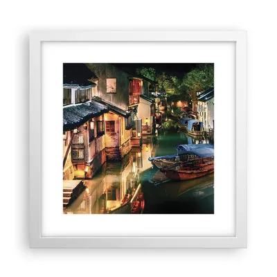 Produktbild von Gerahmtes Poster - Weißer Rahmen - Chinesisch Stadt Nacht - 30x30 cm - Wand Bild - Wanddeko - Wandbilder - Kunstposter - Wandposter - Bilderrahmen - Bilder - Kunstdruck - P2WAC30x30-4657