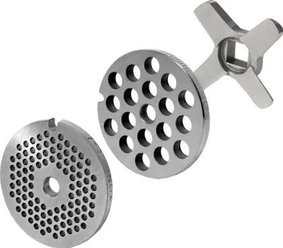 Produktbild von Lochscheibensatz 3 mm + 6 mm Bohrung und 1 Kreuzmesser für alle gängigen Fleischwolf Größen 7