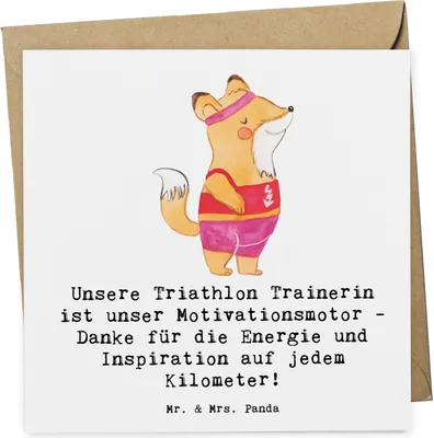 Produktbild von Mr. & Mrs. Panda Grußkarte Triathlon Trainerin - Weiß - Geschenk, anlasskarte, faltkarte, Schwimmen, Dreikampf, Sportarten, doppelkarte, Glückwunschkarte, Klappkarte