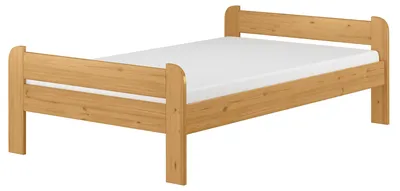 Produktbild von Breites Einzelbett 120x200 Kiefer Echtholz in Eiche gebeizt mit wählbarem Zubehör V-60.39-12ERollrost und Matratze inkl.