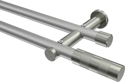 Produktbild von Interdeco Gardinenstange / Vorhangstange Silbergrau / Edelstahl-Optik, Typ Platon Mavell (Zylinder) ohne Ringe, 20 mm Ø 2-läufig, 440 cm