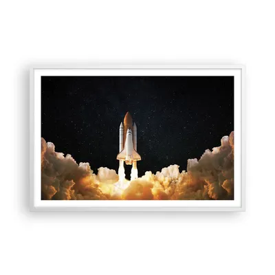 Produktbild von Gerahmtes Poster - Weißer Rahmen - Abheben Rakete Kosmos - 91,5x61 cm - Wand Bild - Wanddeko - Wandbilder - Kunstposter - Wandposter - Bilderrahmen - Bilder - Kunstdruck - P2WAA91x61-4531