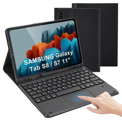 Obrázok produktu pre Bluetooth puzdro na klávesnicu pre modely Galaxy S9 FE 11 palcov, S9, S8, S7. Bezdrôtové puzdro na klávesnicu, kompatibilné s modelmi Tab S9 FE, S10 FE, S10, S9, S8, S7. Čierna farba + dotyková podložka