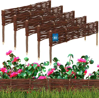 Immagine prodotto di KOTARBAU® 5 pezzi Staccionata in Legno per Giardino Recinzione in Vimini 60x10 cm Marrone Staccionata Giardino Esterno Steccato in Legno