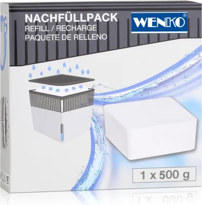 Packaging for a WENKO refill pack, showing an illustration of the product and its use.